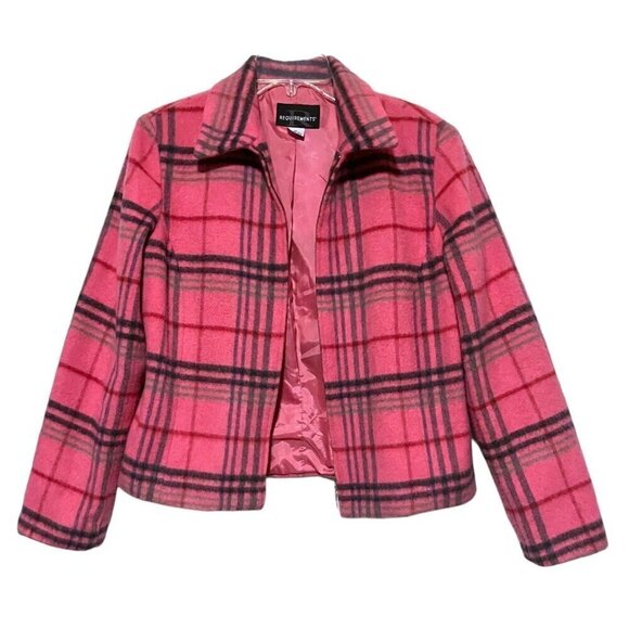 Y2K Requirements Pink Plaid Cropped Jacket 10 Wool Mohair SOFT Blazer Clueless - Picture 1 of 8